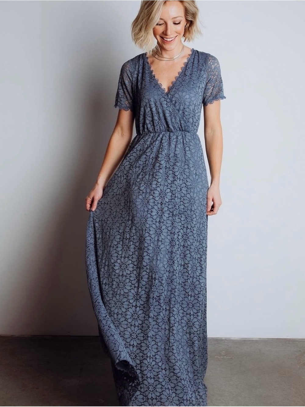 Baltic Born Venice Slate Blue Lace Wrap Maxi Dress Wedding Chic Formal